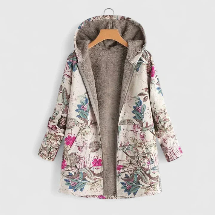 Pearl | Women's Fleece-Lined Floral Print Hooded Winter Coat