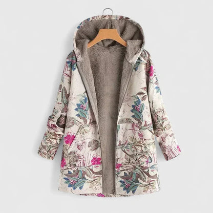 Pearl | Women's Fleece-Lined Floral Print Hooded Winter Coat