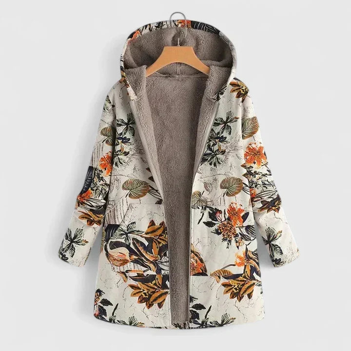 Pearl | Women's Fleece-Lined Floral Print Hooded Winter Coat