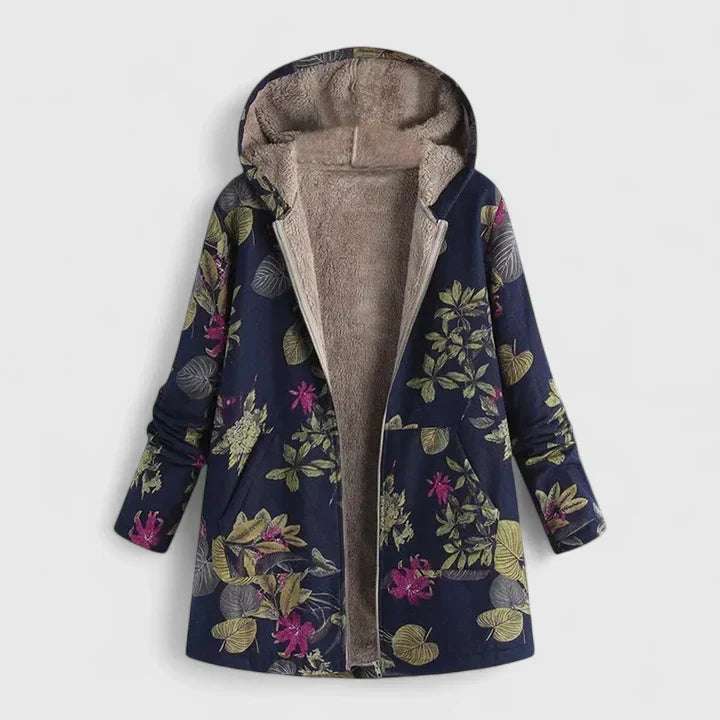 Pearl | Women's Fleece-Lined Floral Print Hooded Winter Coat