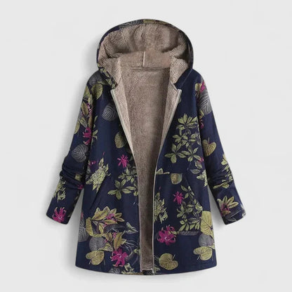 Pearl | Women's Fleece-Lined Floral Print Hooded Winter Coat