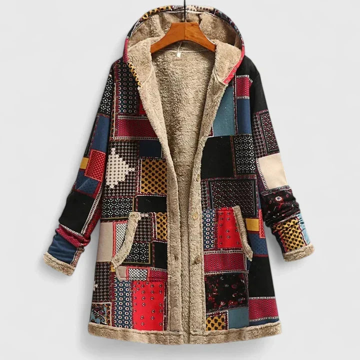 Pearl | Women's Fleece-Lined Floral Print Hooded Winter Coat