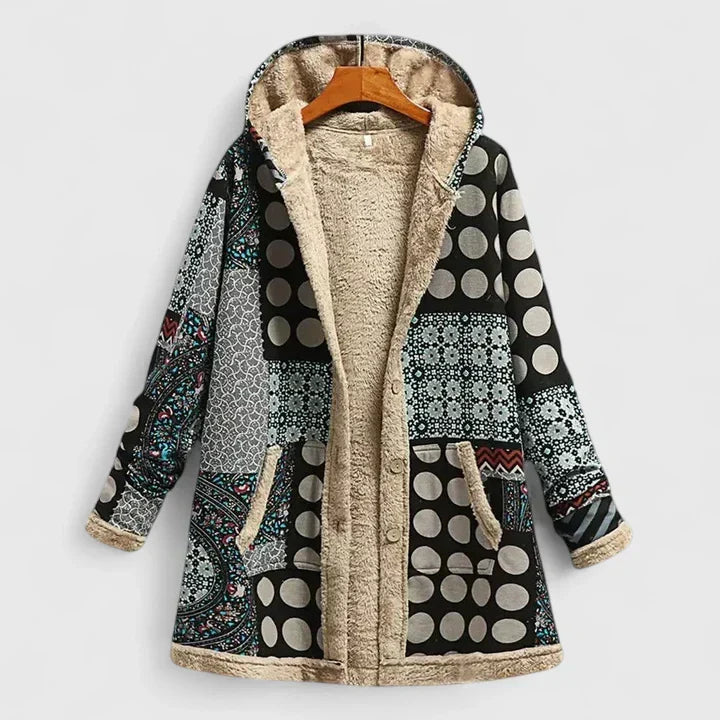 Pearl | Women's Fleece-Lined Floral Print Hooded Winter Coat