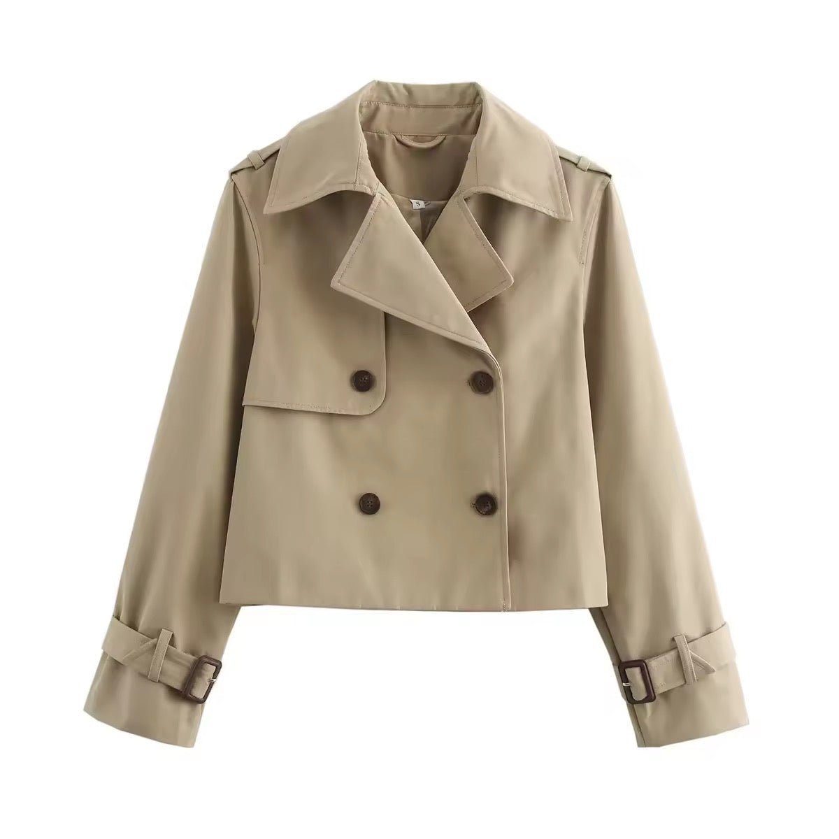 Rosalind | Women's Cropped Double-Breasted Trench Coat With Buckled Cuffs