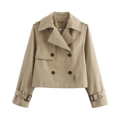 Rosalind | Women's Cropped Double-Breasted Trench Coat With Buckled Cuffs