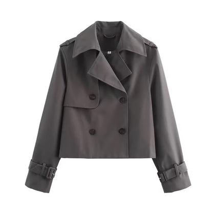 Rosalind | Women's Cropped Double-Breasted Trench Coat With Buckled Cuffs