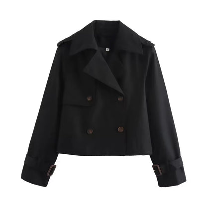 Rosalind | Women's Cropped Double-Breasted Trench Coat With Buckled Cuffs