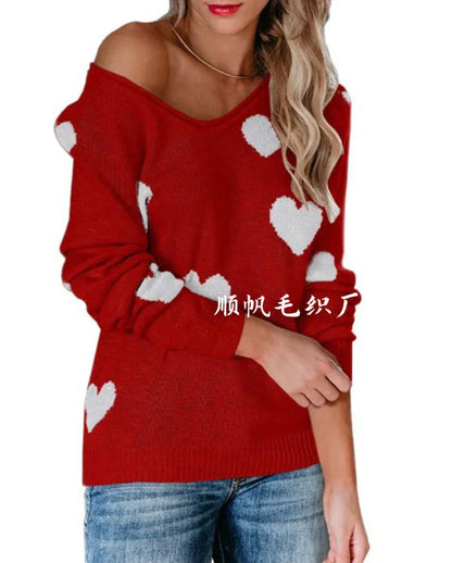 Rose | Women's Knit Heart-Print Christmas Sweater