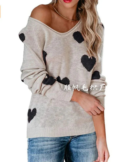Rose | Women's Knit Heart-Print Christmas Sweater