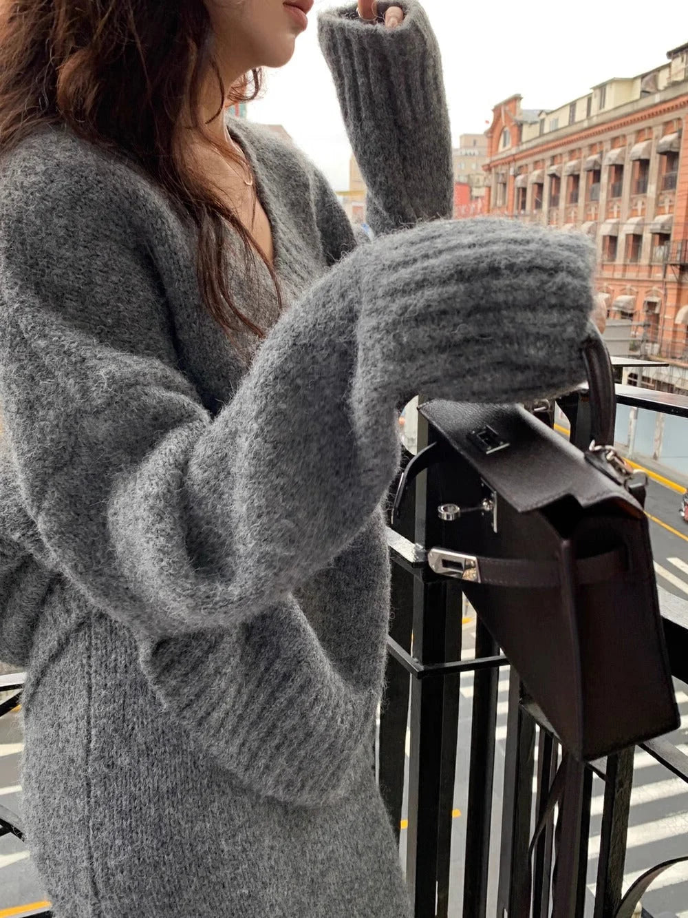 Rose | Women's Knit Long Sleeve V-Neck Sweater Set