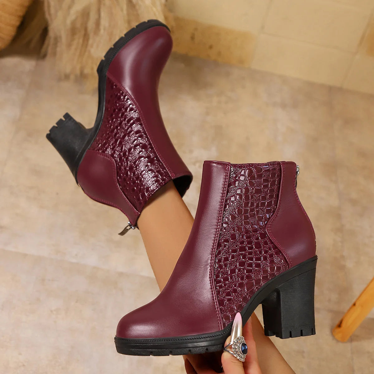 Ruby | Women's Leather Chunky Heel Ankle Boots