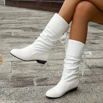 Simone | Women's Pleated Lace-Up Knee-High Boots