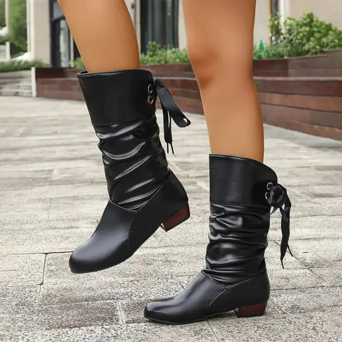 Simone | Women's Pleated Lace-Up Knee-High Boots
