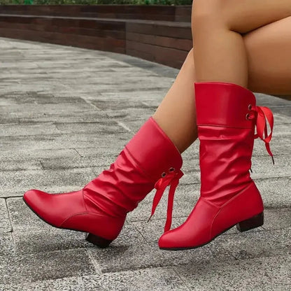 Simone | Women's Pleated Lace-Up Knee-High Boots