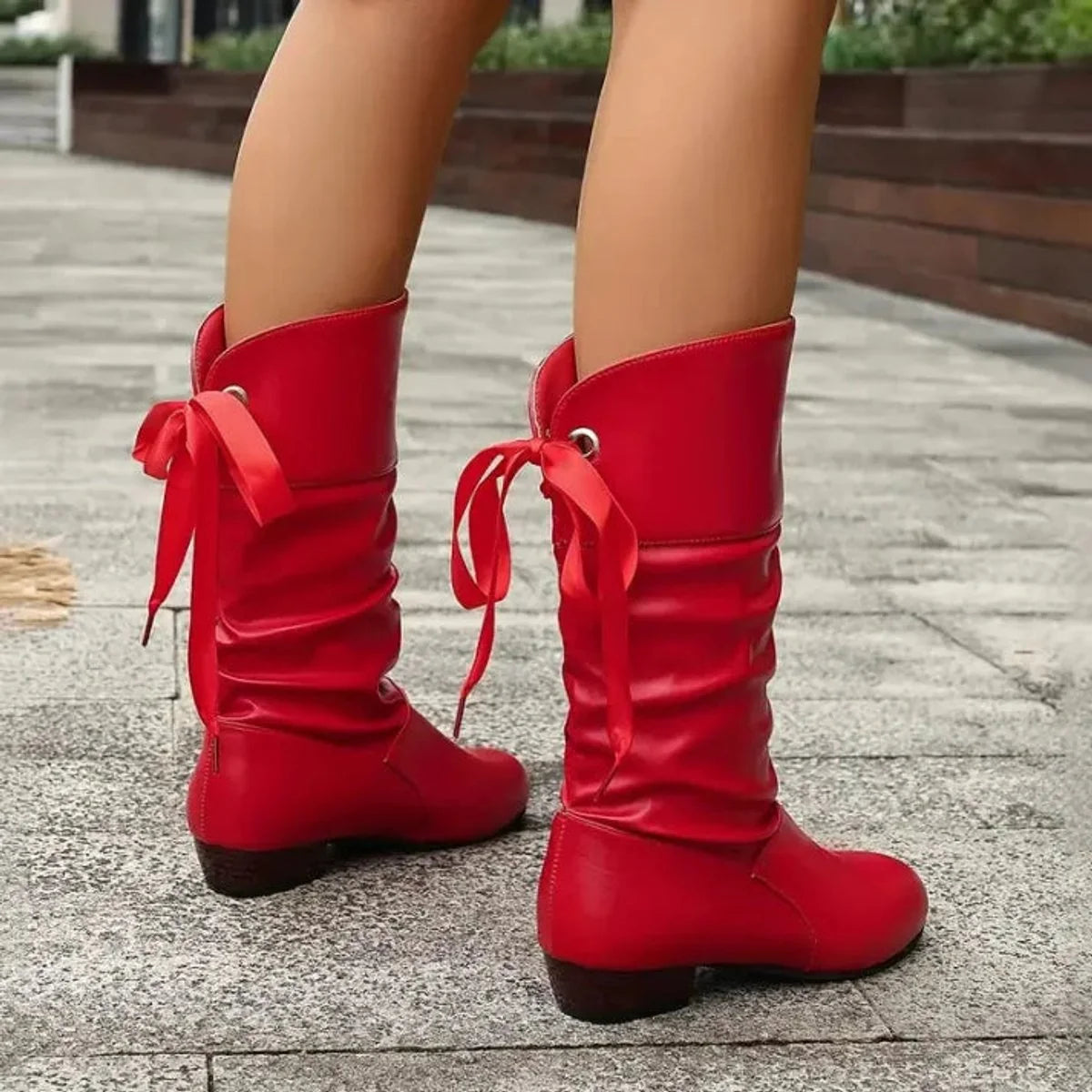 Simone | Women's Pleated Lace-Up Knee-High Boots