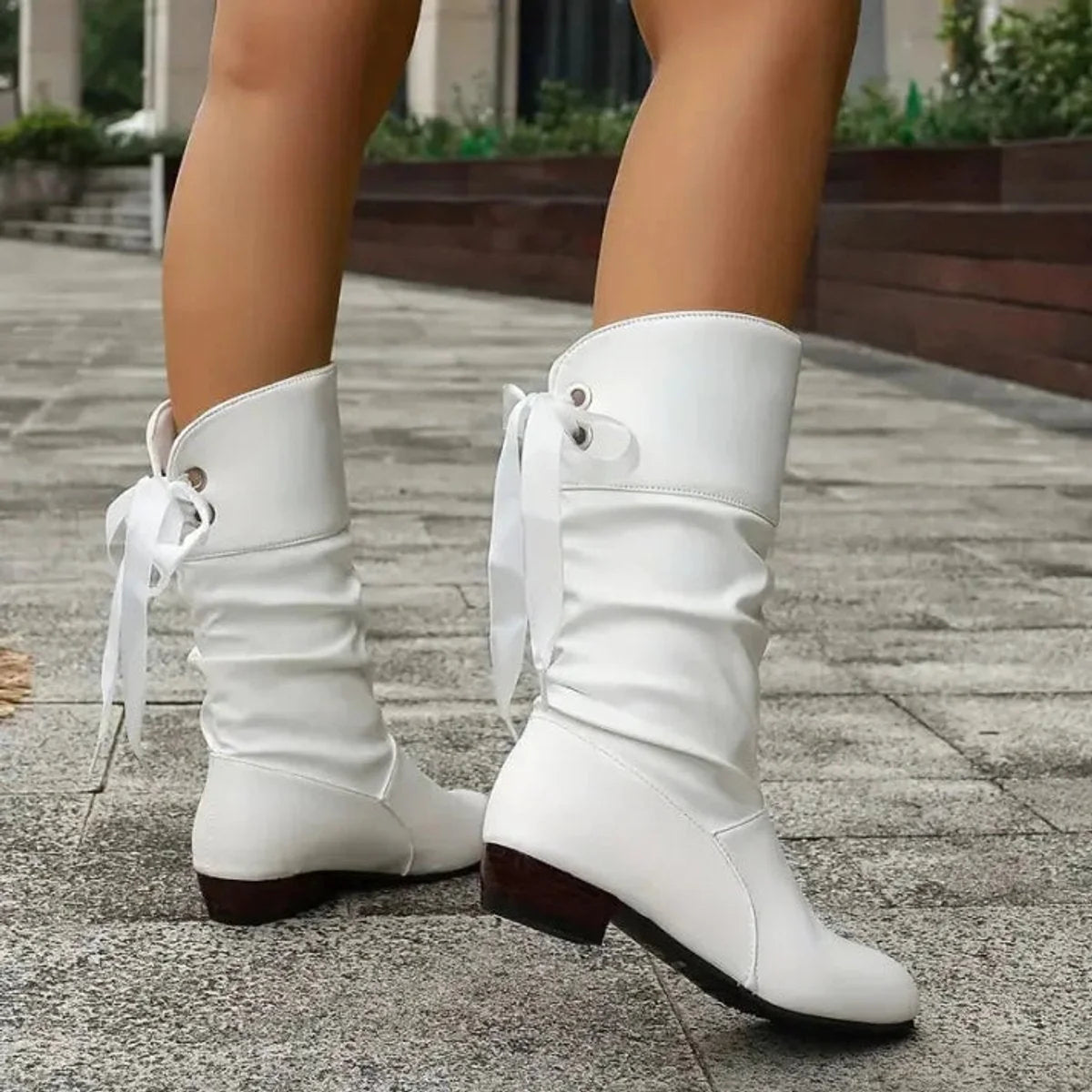 Simone | Women's Pleated Lace-Up Knee-High Boots