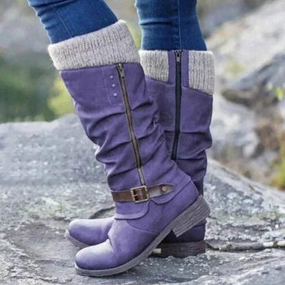 Solene | Women's Knit Cuff Buckle Knee High Boots