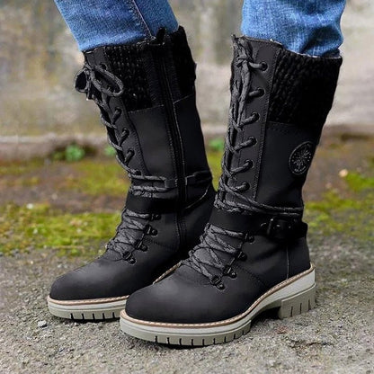 Sylvie | Women's Leather Knee High Combat Boots