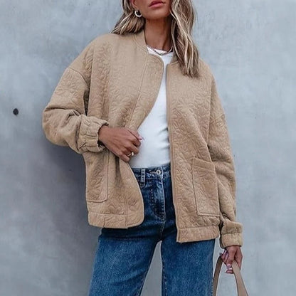 Velia | Women's Quilted Floral Cropped Bomber Jacket