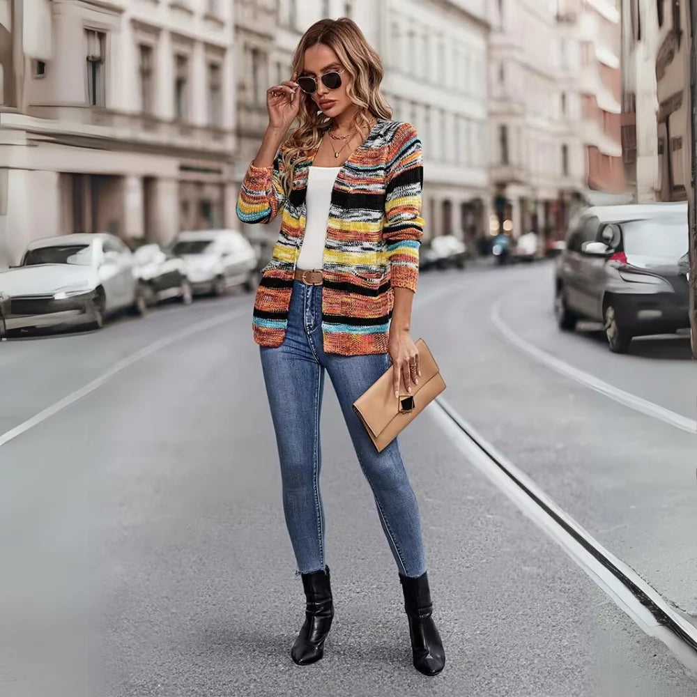 Wren | Women's Knit Striped Open-Front Cardigan